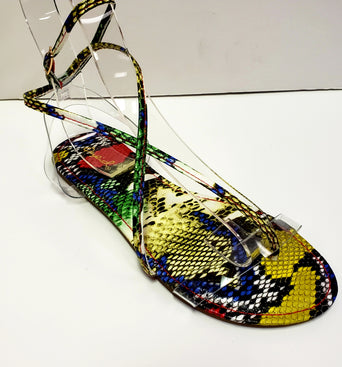 Thong Tie-Up Sandals - Multi-Color Snakeskin