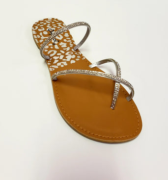 Single-Toe Strapped Slides - Silver Diamond