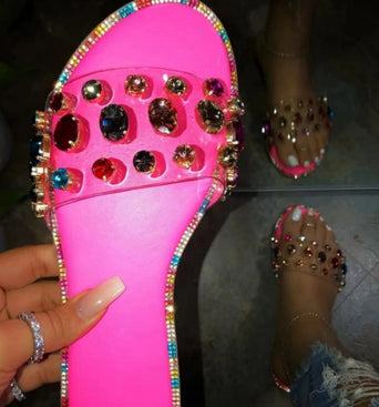 Jeweled Clear Slides - Pink