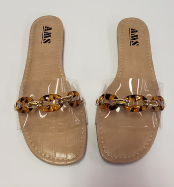 Leopard Gold Chain Sandals - Clear