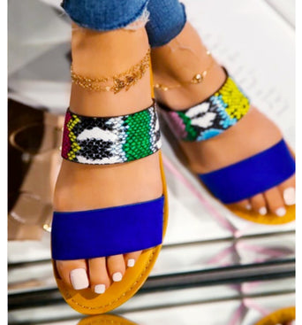 Double Strap Blue and Multi-Color Slide