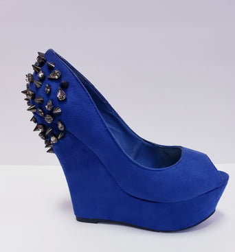 Suede Spiked Blue Wedge