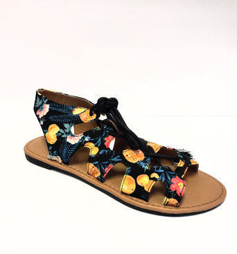 Floral and Black Lace Up Sandal