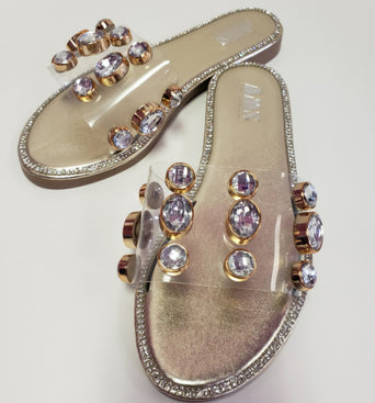 Jeweled Clear Slides - Gold