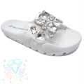 Clear Jeweled Silicone Slides - White