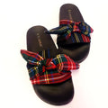 Plaid Bow Slides - Black