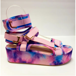 Velcro Multi-Strap Platform Sandals - Pink/Blue