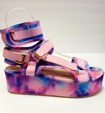 Velcro Multi-Strap Platform Sandals - Pink/Blue