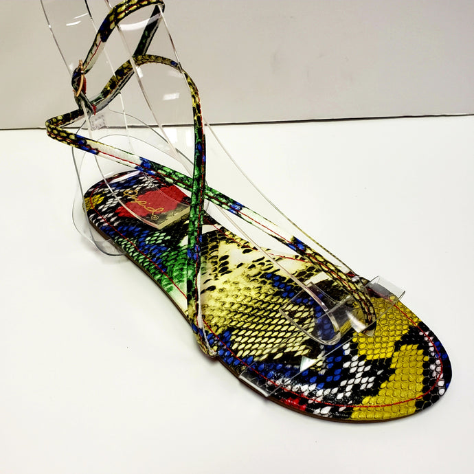 Thong Tie-Up Sandals - Multi-Color Snakeskin