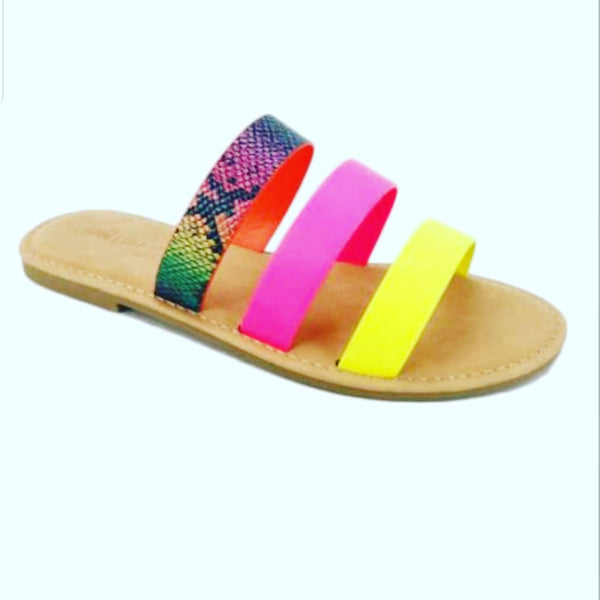 Tri-Strap Slides - Multi-Color Neon