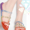 Silver Studded Rainbow Glitter Slides