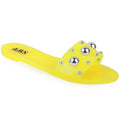 Silver Round Studded Slides - Neon Yellow