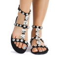 Diamond Jeweled Strapped Sandals - Black