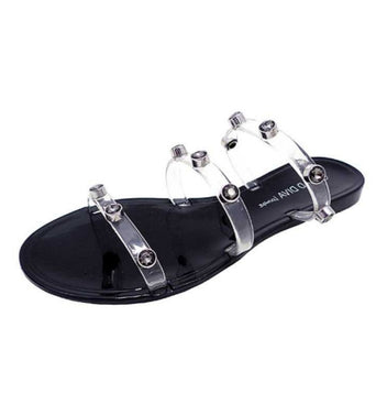 Silver Diamond Studded Slides - Black