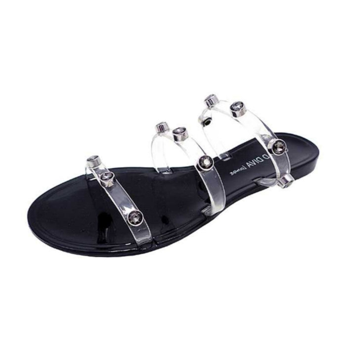 Silver Diamond Studded Slides - Black