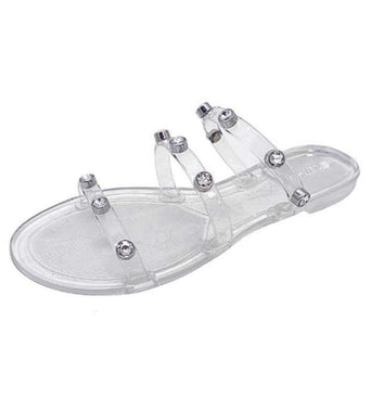 Silver Diamond Studded Slides - Clear