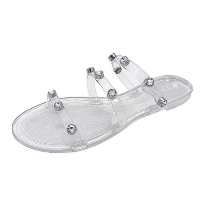 Silver Diamond Studded Slides - Clear