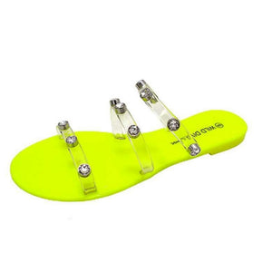 Silver Diamond Studded Slides - Neon Yellow