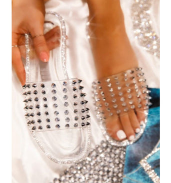 Silver Studded Slides - Clear