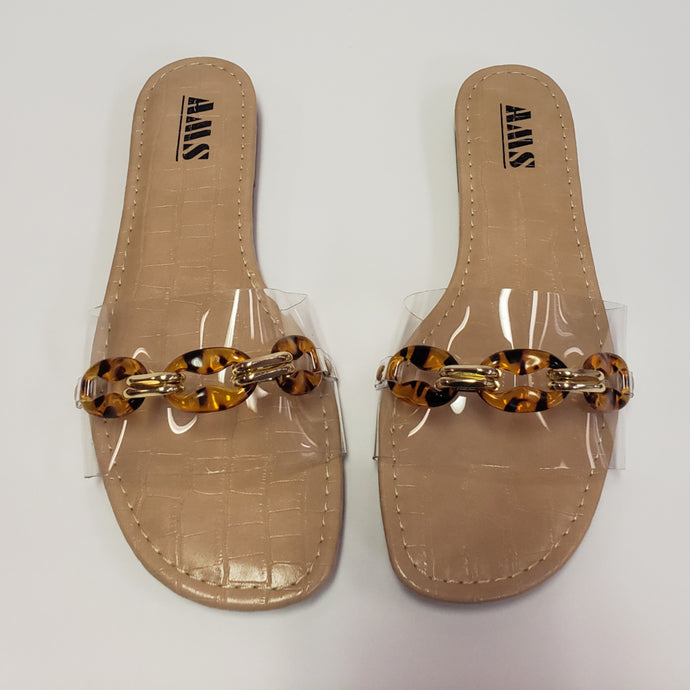 Leopard Gold Chain Sandals - Clear