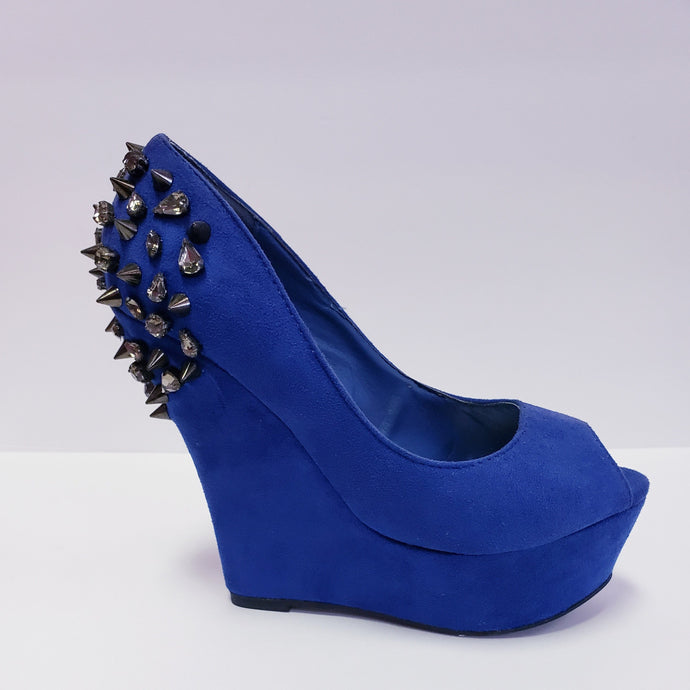 Suede Spiked Blue Wedge