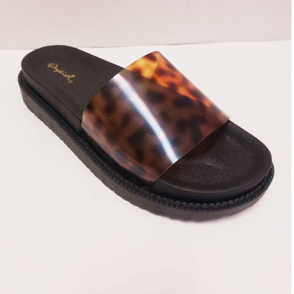 Clear Leopard Platform Slide